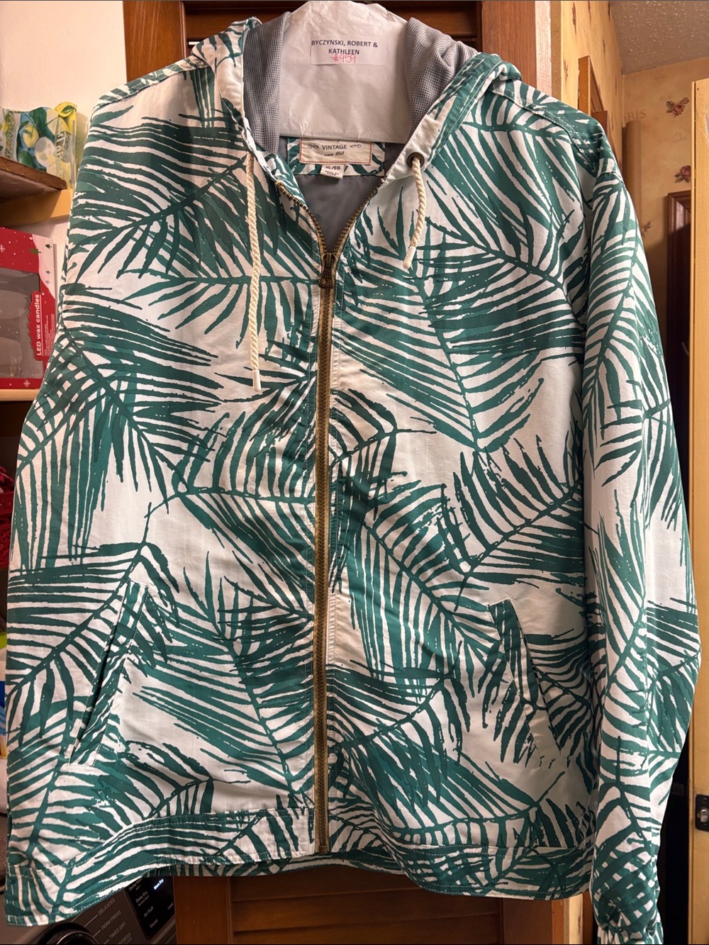 Weatherproof Green and White Palm-Print Zip Jacket